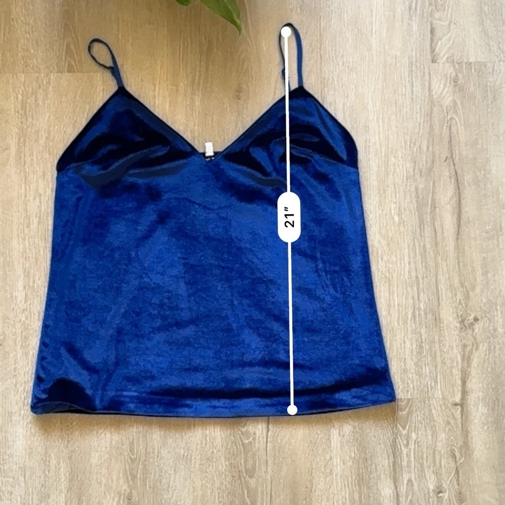 L'Acadamie The V Neck Velvet Navy Cami Tank Top - Picture 3 of 7